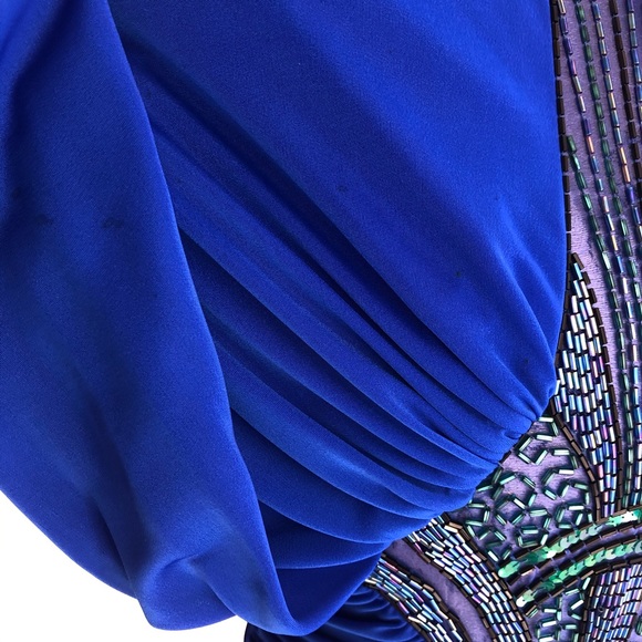 Vintage Sequin Neckline Ruched Shoulder Padded Midi Dress - Picture 5 of 15